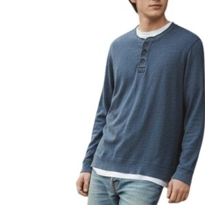 Abercrombie & Fitch Shirt Waffle Knit Thermal Mens L Henley Layers Preppy Blue